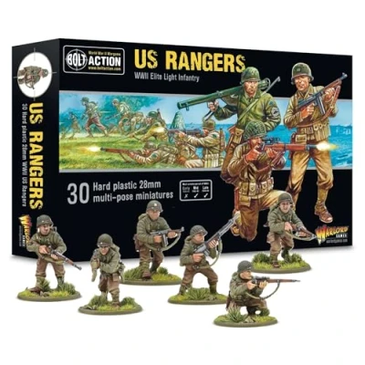 Image of Warlord Games US Rangers Infantry 28mm Scale Plastic Miniatures for Bolt Action Highly Detailed World War 2 Table top Wargaming