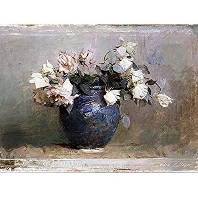 Image of Thayer Roses Vase Painting Art Print Canvas Premium Wall Decor Poster Mural