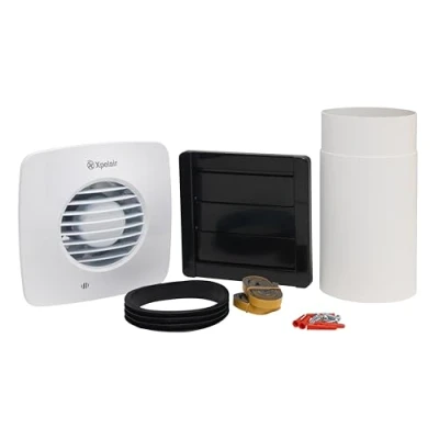 Image of Xpelair Simply Silent DX100S 4 Inch/100mm Bathroom Extractor Fan with Wall Fitting Kit, Wall, Ceiling and Window Fitting, Adjustable Twin Speed Ghost Air Movement Technology, Square, White