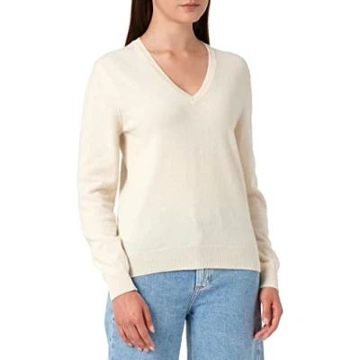 Image of United Colors of Benetton Women&#039;s V Neck Sweater M/L 1002d4488, White Cream 000, L