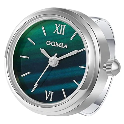 Image of JewelryWe Men Women Finger Watch Novelty Adjustable Ring Round Green Dial Quartz Rings, for Mothers Day