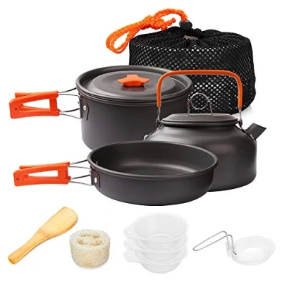 Image of Gutsdoor Camping Cookware Set Cooking Non Stick Family Backpacking Lightweight Stackable Pot Pan Bowls with Storage Bag for Outdoor Hiking