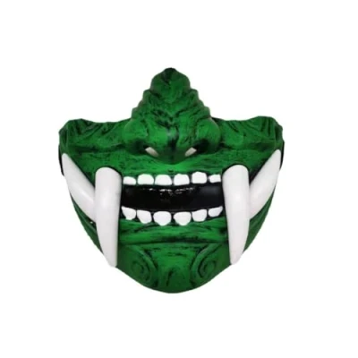 Image of Prajna Devil Half Face Mask Halloween Prop Hannya Noh Kabuki Demon Oni Samurai Cosplay (Green)