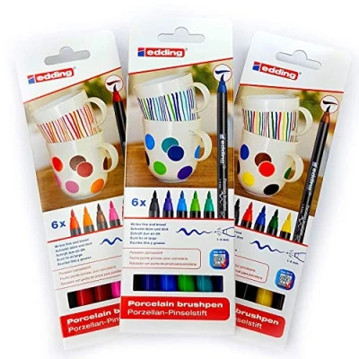 Image of EDDING 4200 PORCELAIN BRUSHPEN OVEN BAKE MARKER PEN (3 ASSORTED SETS)