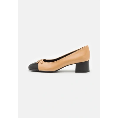 Image of Tory Burch BOW Classic heels, Women&#039;s, Size: 7, Ginger shortbread/perfect black Leather