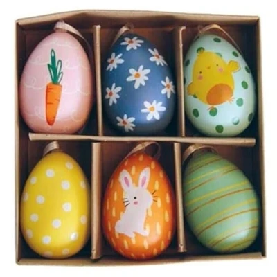 Image of 6 Hanging Easter Eggs Medium Polystyrene Speckled Tree Decorations 4.5cm