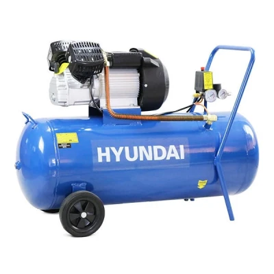 Image of Hyundai 100 Litre Air Compressor, 14CFM/116psi, Silenced, V Twin, Direct Drive 3hp, 2 Year Warranty Blue