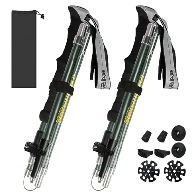 Image of Walking Poles 2 Pack Collapsible Trekking Hiking with Quick Lock System, Folding, Telescopic, Ultralight for Senior Trekking, Backpacking, (Green 115 135cm(2 Pack))