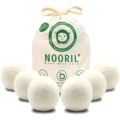 Image of Nooril Tumble Dryer Balls Pack of 6 Handmade Reusable Organic Wool Laundry for Fabric Softening, Reduce Drying Time, Noise, Static Cling &amp; Wrinkles with No Bad Odor