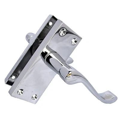 Image of Silver Door Handles Interior Victorian Scroll in Polished Chrome Handles, Back Plate, 118 x 42mm, Multipack, Set