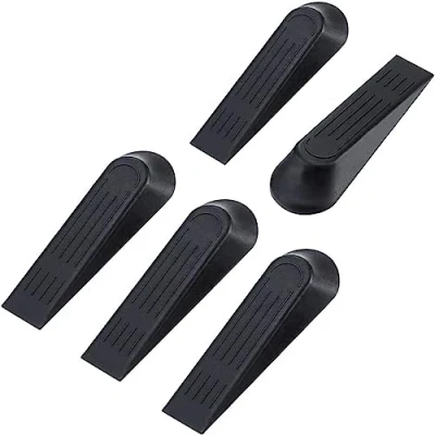 Image of LND Gifts Durable Black Plastic Door Stop, 5 Pack Stoppers, Anti Skid Wedge Stopper, Ideal for Home and Office Use Stops Multipack