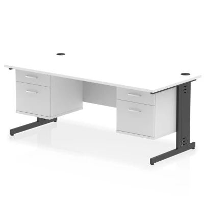 Image of Impulse 1800x800 Desk Cable Managed White/Black 2x2 Drawer Fixed Peds