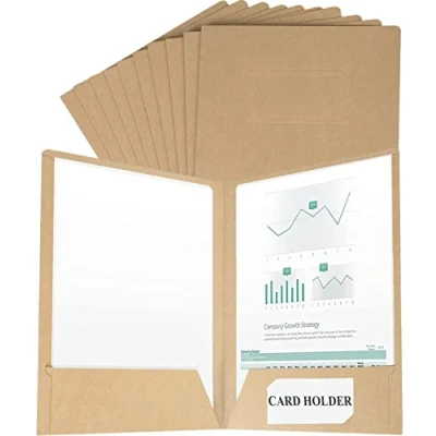 Image of 10pcs Easy Access A4 Kraft Paper Folder with 2 Pockets Report File Presentation Project Folders Card Holder Document Portfolios Jackets Organizer for Office School