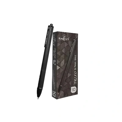 Image of TriadRT Retractable Ballpoint Pens, BLACK, Fine Point (0.7mm), Pack of 10, Comfort Trio Grip, Smooth Ball Perfect for School Office Home Use, iZOFAX