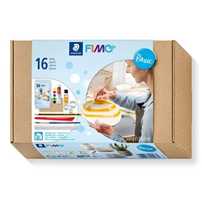 Image of STAEDTLER 81 Set 01 FIMOair Air Drying Modelling Clay Basic with Tools and Accessories (Set of 16 Pieces, Including 500g Block)