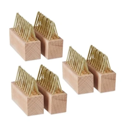 Image of Relaxdays Grout, Set of 6, Weed &amp; Moss Removal, Steel Bristles, Replacement Brushes, Garden Patio, Natural/Gold, Wood, 7.5 x 10 3.5 cm