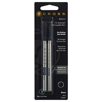 Image of Cross 8523 2 Original Refill for Rollerball Gel Ink Cartridges, Compatible with a variety of Pens, Black, (Pack 2)