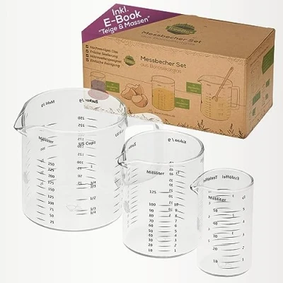 Image of TreeBox Glass Measuring Cups Jugs Set of 3, (250ml, 125ml &amp; 50ml) Sturdy and Heat Resistant Borosilicate Microwave Safe for Baking Mixing