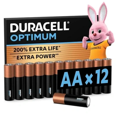 Image of Duracell Optimum AA Batteries (12 Pack) Alkaline 1.5V Up To 200% Extra Life or Power Meets Demands Of Modern Devices 100% Recyclable, 0% Plastic Packaging LR6 MX1500