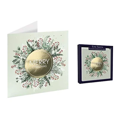 Image of Tom Smith 5 Luxury Handcrafted Boxed CHRISTMAS Cards MERRY Wreath Pack of