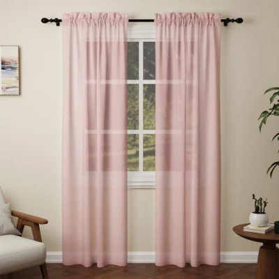 Image of Pacok Pink Voile Curtains, 90 Drop 2 Panels Net Curtain for Windows, Rod Pocket Sheer Panel Curtains Living Room Kitcken Bedroom W56xL90 Inch(Pink, 142 x 228cm)