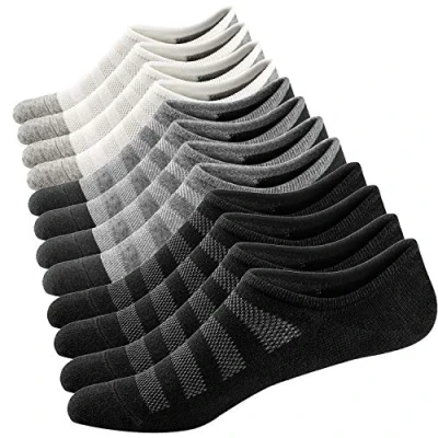 Image of Ueither Mens No Show Socks, Trainer Socks Casual Invisible Cotton Sneakers Low Cut Liner Anti Slip (Black/White/Gray (2 Pairs Each),9.5 13.5)