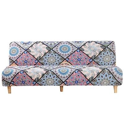 Image of Mingfuxin Armless Sofa Bed Cover, Spandex Stretch Futon Slipcover Protector, Non Slip Elastic Folding Couch Shield Fits for 2 3 Seater without Armrests (Bohemia)