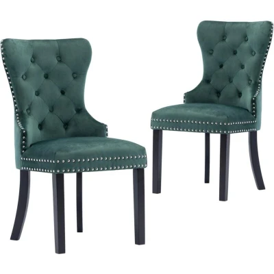 Image of vidaXL Dining Chairs 2 pcs Dark Green Velvet