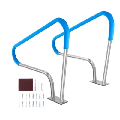 Image of VEVOR Pool Handrail, 2 PCS 48x36in Railing, Stainless Steel with Base Plate for Indoor/Outdoor Pools,Swimming Safety Railing Decks,Rust Proof Grab Bar w/Grip Cover&amp;Accessories Spas