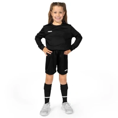 Image of FORZA Kids&#039; Classic Long Sleeve Football Kit Comfortable Durable Uniform for Young Players (Black, Age 7 8)