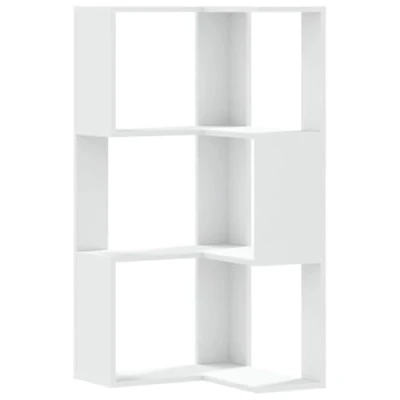 Image of vidaXL Corner Bookcase 3 Tier, Engineered Wood, White, Space Saving Bookshelf Cabinet for Living Room, Bedroom, Office