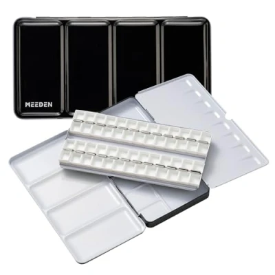 Image of MEEDEN Empty Watercolor Tins Palette Paint Case with 48 Pcs Half Pans