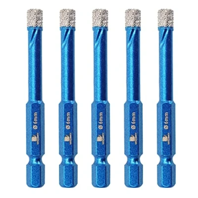 Image of Diamond Drill Bit 6mm,BRSCHNITT 5pcs/pack 1/4 Inch Hole Saw for Porcelain Tile Ceramic Stone Granite Marble,Hex Shank Dry Drilling Core Set
