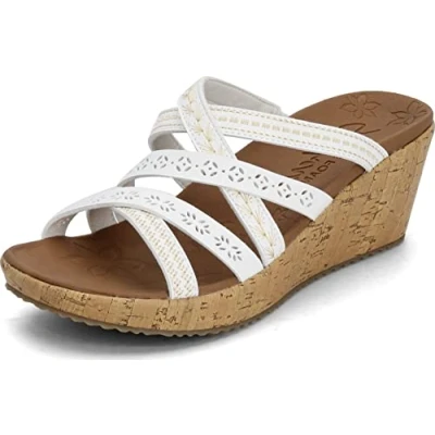 Image of Skechers Women&#039;s Slide Wedge Sandal, White, 9.5 B (M)