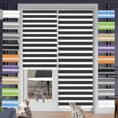 Image of Blackout Zebra Roller Blinds 70 x 200 cm Light Filtering Privacy Protection Waterproof Fabric Window Easy to Install Fittings Included for Windows and Doors Room Darkening, Black