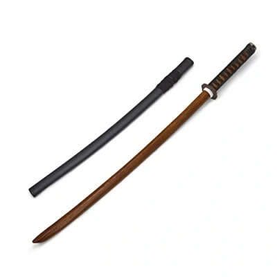 Image of Martial Arts Adults Red Oak Roped Wooden Bokken With Plastic Scabbard NEW