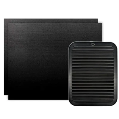 Image of SPARES2GO Oven Liner Non Stick (2 Pack) Large Universal Teflon Baking Mat Bottom Cooker Protector Heavy Duty Clean Fan Assisted Liners (40 x 50 cm) + Silicone Trivet