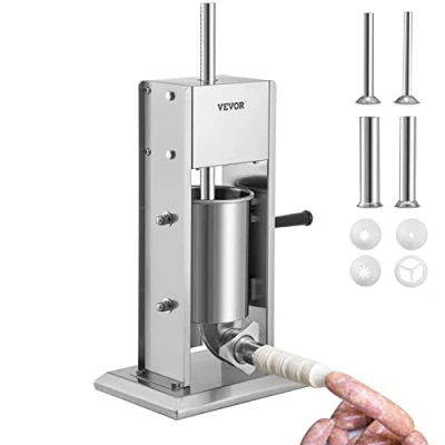 Image of VEVOR Manual Sausage Stuffer, 5LBS/3L Capacity, Two Speed 304 Stainless Steel Vertical Filling Machine with 4 Stuffing Tubes, Suction Base for Household or Commercial Use