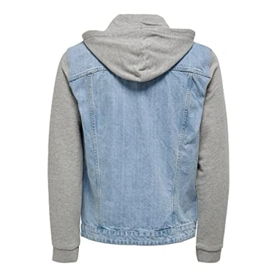 Image of Only &amp; Sons Men&#039;s Onscoin Hood Trucker Pk 5727 Jacket, Blue Denim, L