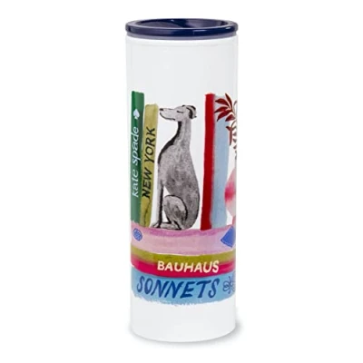 Image of Kate Spade New York 16 Ounce Insulated Travel Mug with Lid, Double Wall Thermal Tumbler for Coffee/Tea (Bookshelf)