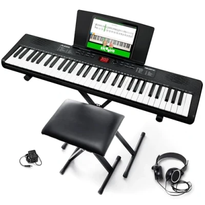 Image of Alesis Melody 61 Keyboard Piano for Beginners with Keys, Speakers, Stand, Bench, Headphones, Tablet/Sheet Music 300 Sounds and Lessons