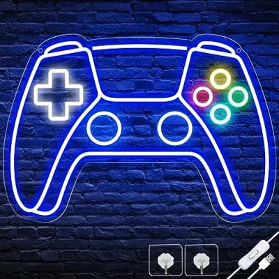 Image of Ethlomoer Game Neon Sign, Gamepad Shaped Gaming Light USB Powered Led Gamer Gifts, Signs for Wall Decor, Kids Room, Boys Bedroom, Art Decoration