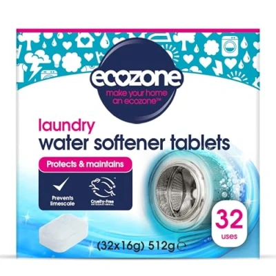 Image of Ecozone Laundry Water Softener Tablets, De scaler Prevents Limescale &amp; Makes Cleaning Detergent More Effective, Protects Maintains Washing Machine Appliance, with Salt, Vegan Friendly (32 Tablets)