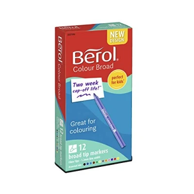 Image of Berol Felt Tip Colouring Pens Broad Point (1.2mm) Assorted Colours with Washable Ink 12 Markers