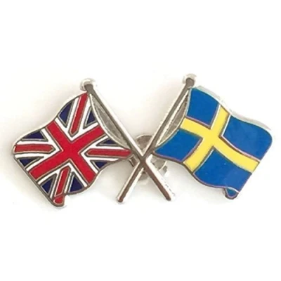 Image of Union Jack &amp; Sweden Flags Friendship Courtesy enamel Lapel Pin Badge T265