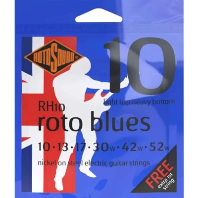 Image of Rotosound RH10 Nickel Light Top/Heavy Bottom Gauge Electric Guitar Strings (10 13 17 30 42 52), White Black Red Blue