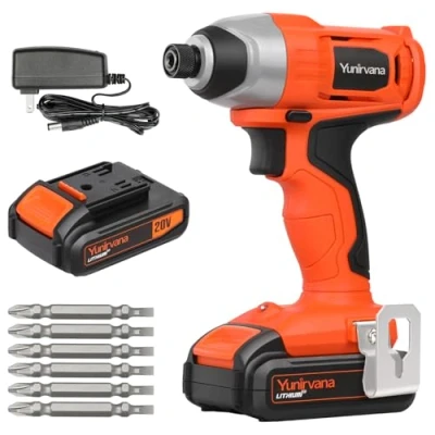 Image of Rechargeable Impact Driver 20V, Yunirvana Variable Speed (0 2800RPM) Cordless with 6Pcs Screwdriver bits,1.3Ah Battery and Charger，Suitable for Tightening Screws