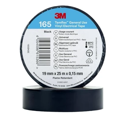 Image of 3M Temflex 165 165BK6E Insulation Tape Black (L x W) 25 m 19 mm Pack of 1