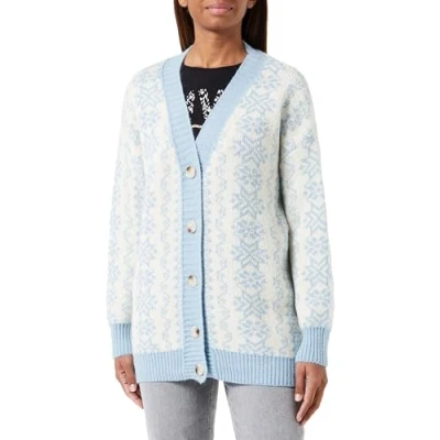 Image of blonda Women&#039;s Oversize Cardigan, Blue Wool White, M/L