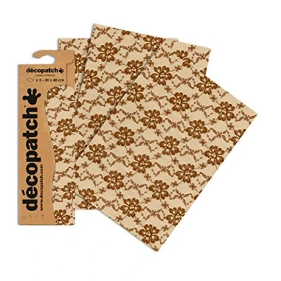Image of Décopatch Ref C600O Gold &amp; Brown Lace Pattern Paper Pack Each Sheet 30 x 40cm, of 3 Sheets Best Used With Décopach Glue Varnish,
